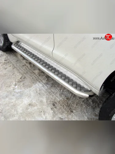 Пороги с площадкой 60,3 мм ТСС Тюнинг (серые) Toyota Land Cruiser Prado J150 2-ой рестайлинг (2017-2020)