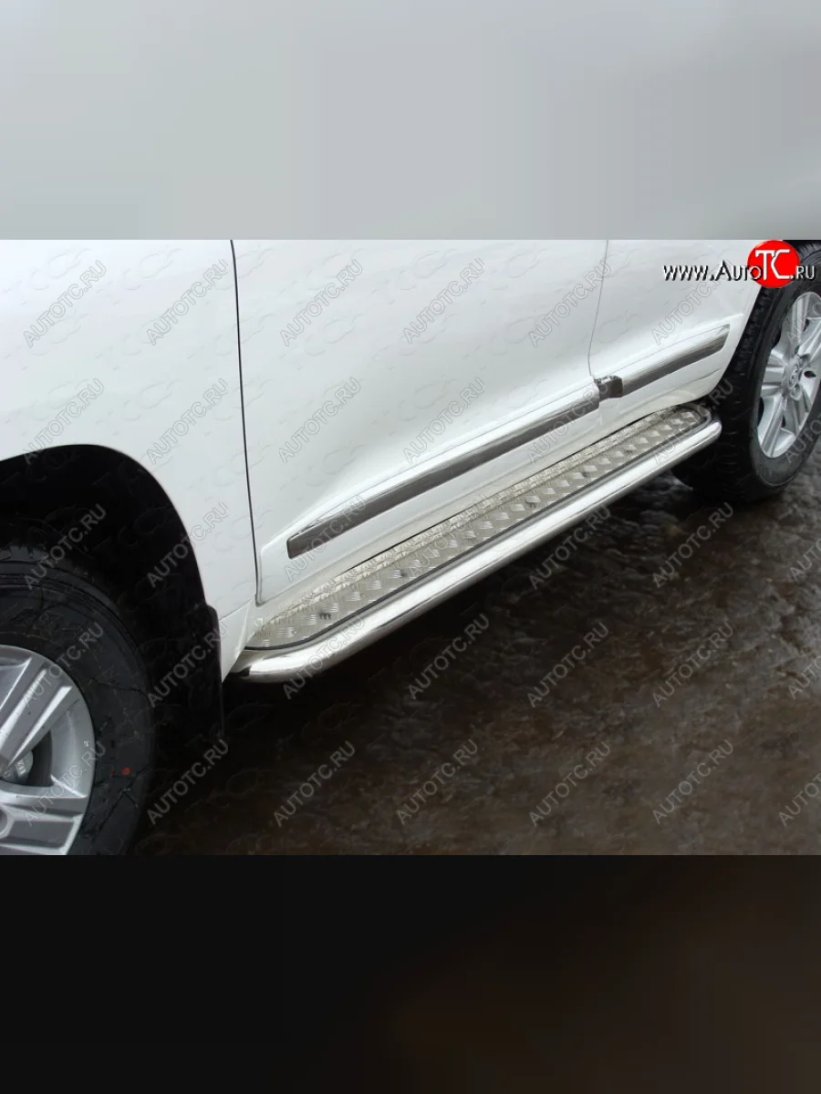 Пороги с площадкой 60,3 мм кроме EXECUTIVE ТСС Тюнинг Toyota Land Cruiser 200 2-ой рестайлинг (2015-2021) (серые)  в Керчи Республика Крым