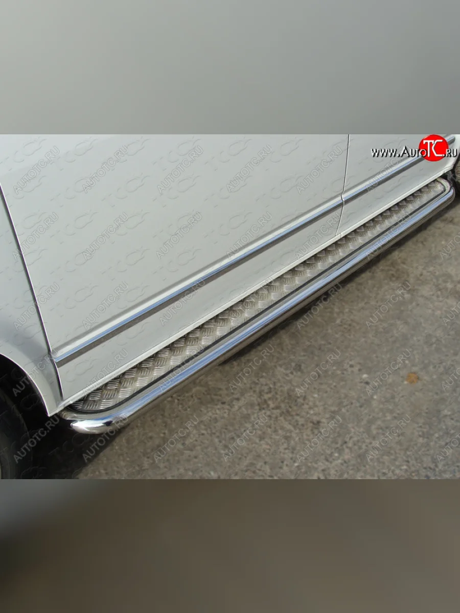 Пороги с площадкой 60,3 мм ТСС Тюнинг Volkswagen Multivan T5 рестайлинг (2009-2015) (серые)  с доставкой в г. Пермь