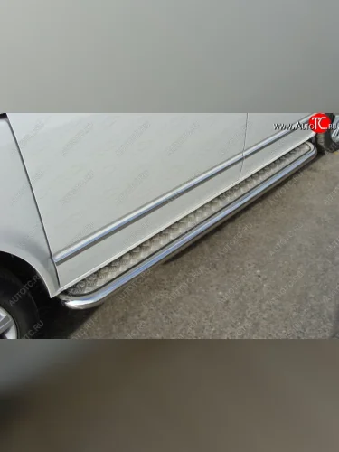 Пороги с площадкой 60,3 мм ТСС Тюнинг (серые) Volkswagen Multivan T6 дорестайлинг (2016-2019)