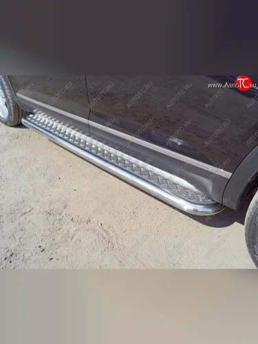 Пороги с площадкой 60,3 мм ТСС Тюнинг (серые) Volkswagen Teramont 1 CA1 дорестайлинг (2016-2020)