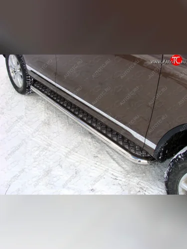 Пороги с площадкой 60,3 мм ТСС Тюнинг (серые) Volkswagen Touareg 2 NF рестайлинг (2014-2018)