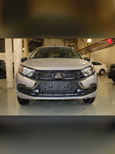 Защитная сетка в бампер (низ, ячейка 3х7 мм) Alfeco Стандарт (Хром) Лада ВАЗ Гранта FL 2194 универсал (2018-2025)