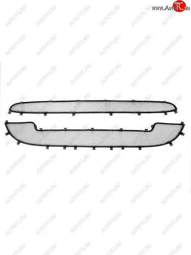 Защитная сетка в бампер (низ, 2 части, ячейка 3х7 мм) Alfeco Стандарт (Хром) Лада ВАЗ Калина Cross 2194 (2014-2018)