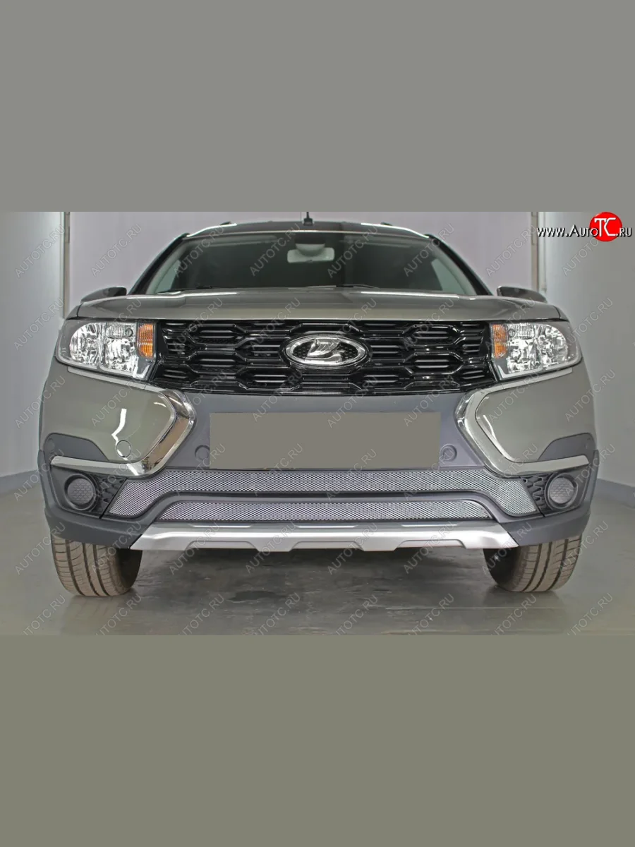 Защитная сетка в бампер (низ, 2 части, ячейка 3х7 мм) Alfeco Стандарт Лада ВАЗ Ларгус рестайлинг R90 (2021-2025) (Хром)  с доставкой в г. Пермь