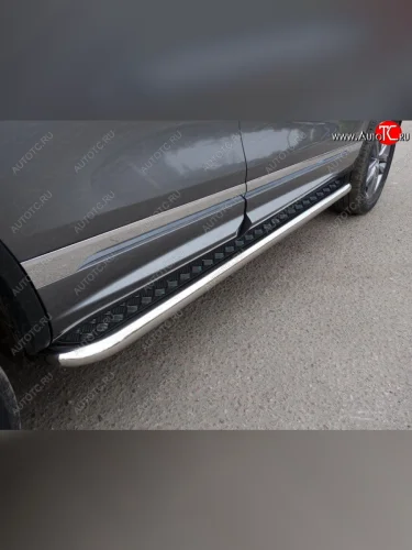 Пороги с площадкой 60,3 мм R-Line ТСС Тюнинг (серые) Volkswagen Touareg 2 NF рестайлинг (2014-2018)
