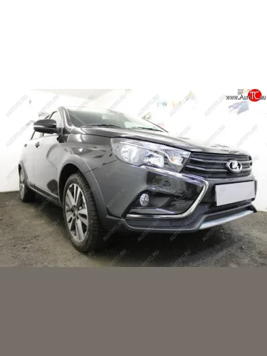 Защитная сетка в бампер (боковые, ячейка 3х7 мм) Alfeco Стандарт (Чёрная) Лада ВАЗ Веста Кросс SW 2181 универсал дорестайлинг (2017-2023)