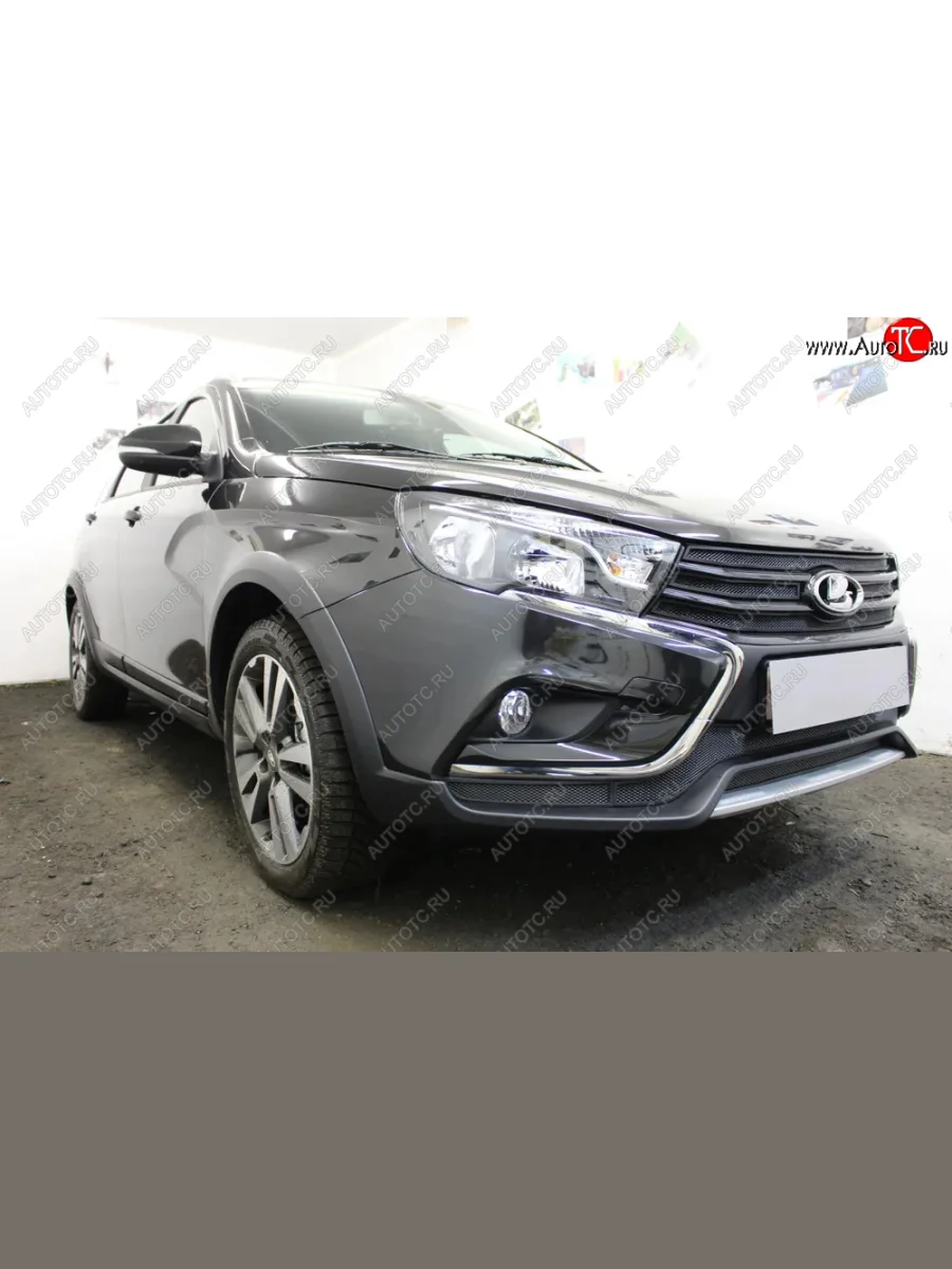 Защитная сетка в бампер (боковые, ячейка 3х7 мм) Alfeco Стандарт Лада ВАЗ Веста Кросс SW 2181 универсал дорестайлинг (2017-2023) (Чёрная)  в Керчи Республика Крым