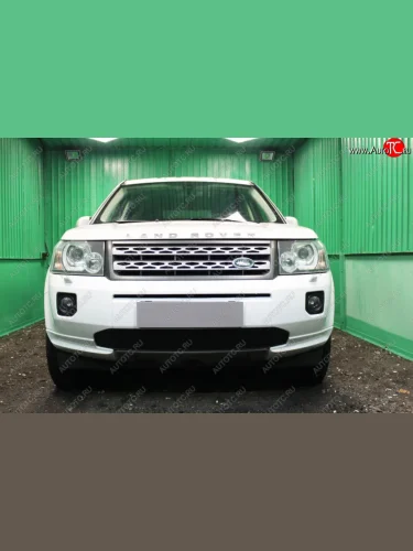 Защитная сетка в бампер (низ, ячейка 3х7 мм) Alfeco Стандарт (Чёрная) Land Rover Freelander L359 1-ый рестайлинг (2010-2012)