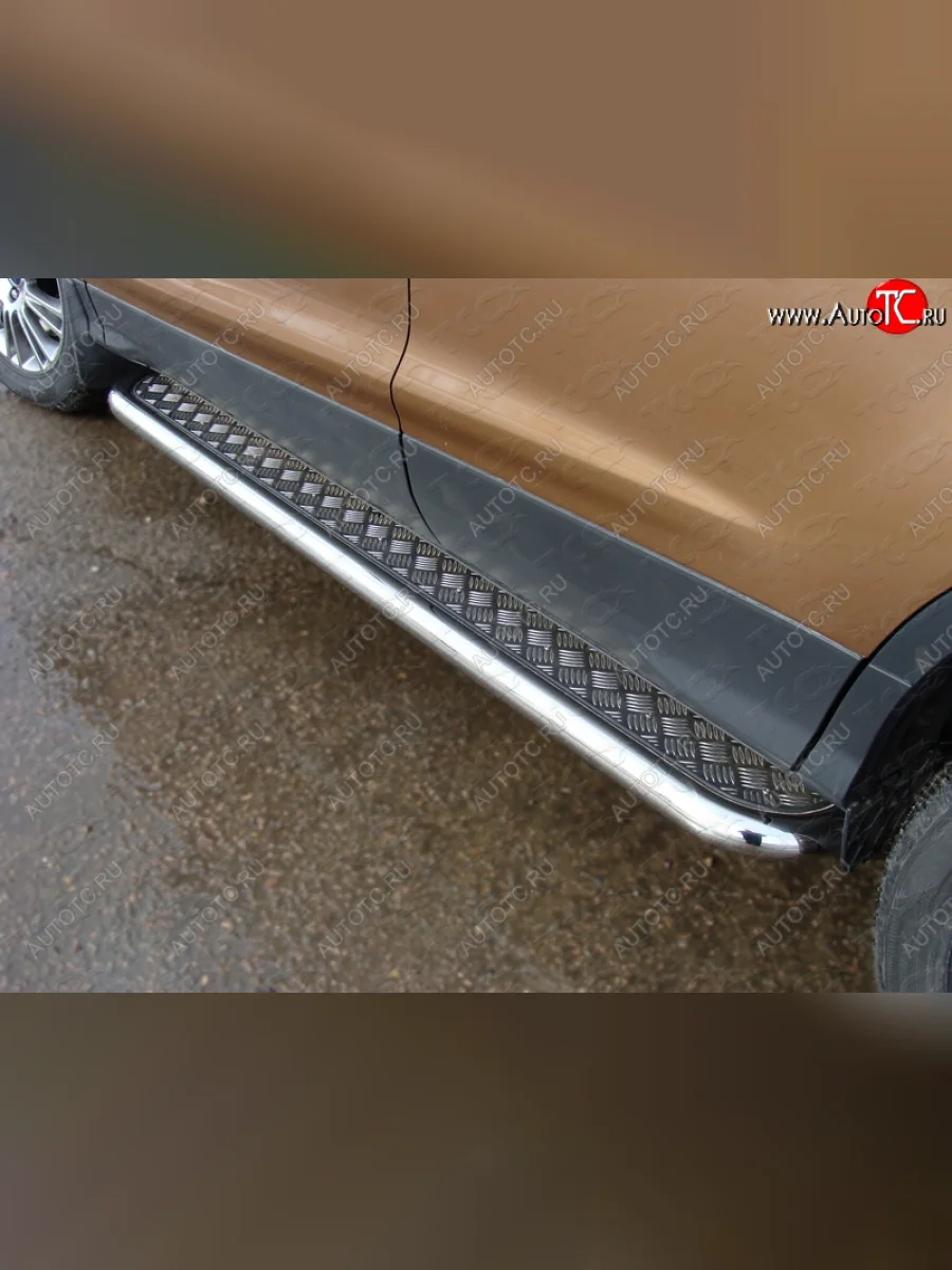 Пороги с площадкой 60,3 мм ТСС Тюнинг Ford Kuga 2 дорестайлинг (2013-2016) (серые)  в Самаре Самарской области