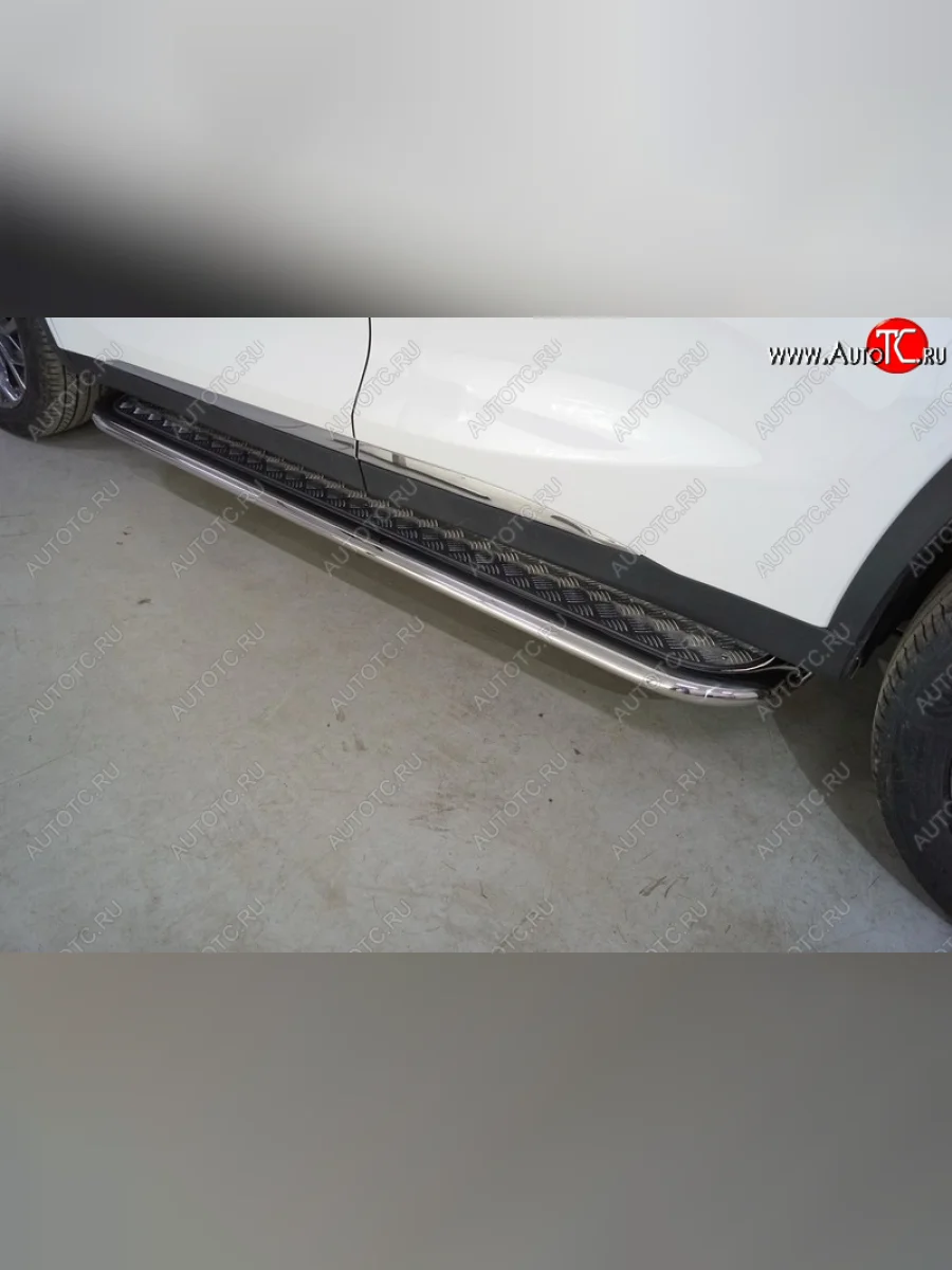 Пороги с площадкой 75*42 мм ТСС Тюнинг EXEED TXL  дорестайлинг (2020-2021) (серые)  в Керчи Республика Крым