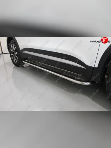 Пороги с площадкой 75*42 мм ТСС Тюнинг (серые) Chery Tiggo 7 PRO (2019-2025)