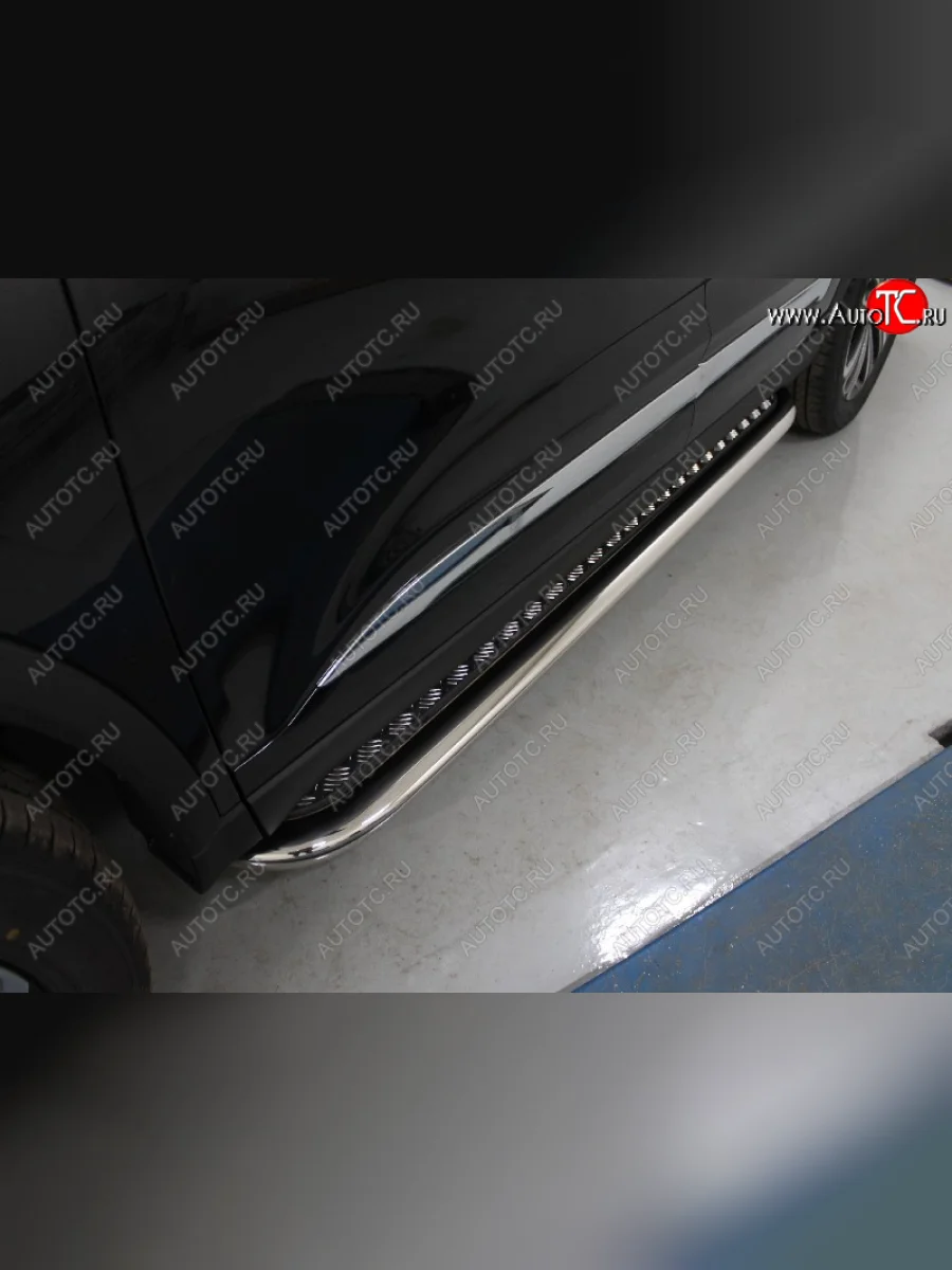 Пороги с площадкой 75*42 мм ТСС Тюнинг Chery Tiggo 8 1 T18 рестайлинг (2019-2023) (серые)  с доставкой в г. Керчь