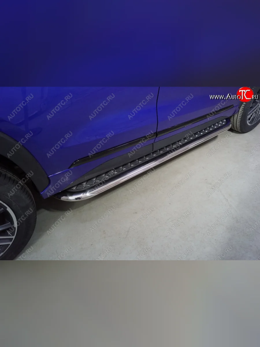 Пороги с площадкой 75*42 мм ТСС Тюнинг EXEED LX 1-ый рестайлинг (2021-2025) (серые)  с доставкой в г. Керчь