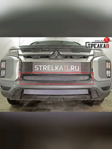 Защитная сетка в бампер (центр, ячейка 3х7 мм) Alfeco Стандарт (Хром) Mitsubishi ASX 3-ий рестайлинг (2019-2025)