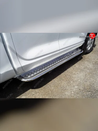 Пороги с площадкой 75х42 мм ТСС Тюнинг (серые) Great Wall Poer KingKong пикап (2021-2025)