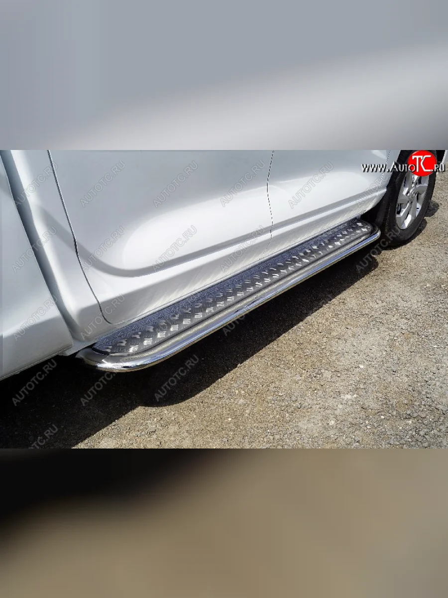 Пороги с площадкой 75х42 мм ТСС Тюнинг Great Wall Poer KingKong пикап (2021-2025) (серые)  в Воронеже Воронежской области