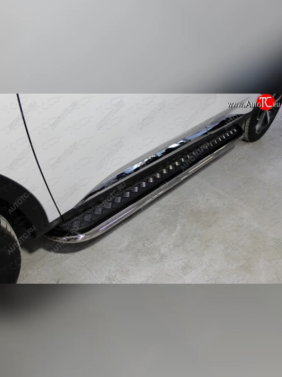 Пороги с площадкой 75х42 мм ТСС Тюнинг Haval F7 рестайлинг (2022-2024) (серые)  в Керчи Республика Крым