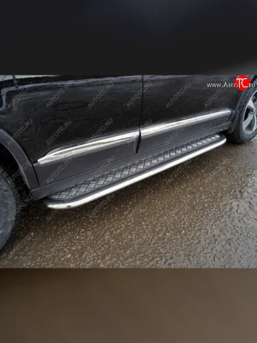 Пороги с площадкой 75х42 мм ТСС Тюнинг (серые) Haval H6 (2013-2020)