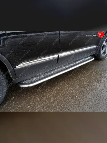 Пороги с площадкой 75х42 мм ТСС Тюнинг (серые) Haval M6 (2021-2025)