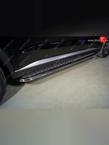 Пороги с площадкой 75х42 мм ТСС Тюнинг (серые) Hyundai Palisade LX2 (2018-2022)