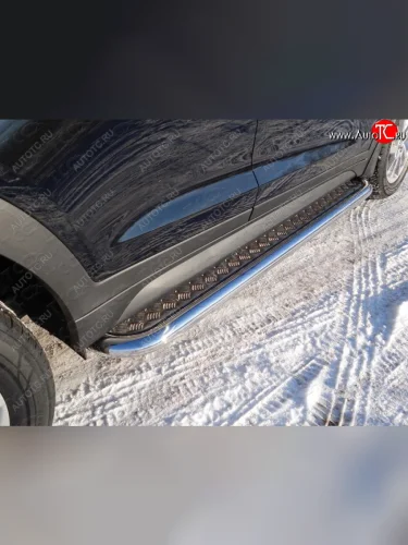 Пороги с площадкой 75х42 мм ТСС Тюнинг (серые) Hyundai Tucson TL рестайлинг (2018-2021)