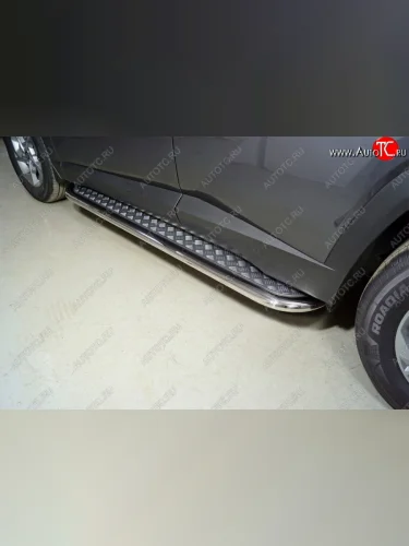 Пороги с площадкой 75х42 мм ТСС Тюнинг (серые) Hyundai Tucson NX4 (2020-2022)