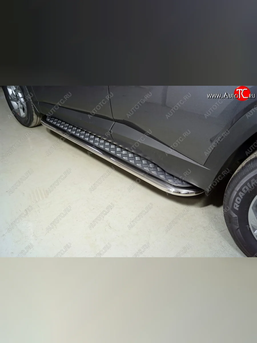 Пороги с площадкой 75х42 мм ТСС Тюнинг Hyundai Tucson NX4 (2020-2022) (серые)  в Самаре Самарской области