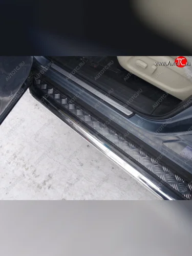 Пороги с площадкой 75х42 мм ТСС Тюнинг (серые) INFINITI QX60 L50 рестайлинг (2016-2021)