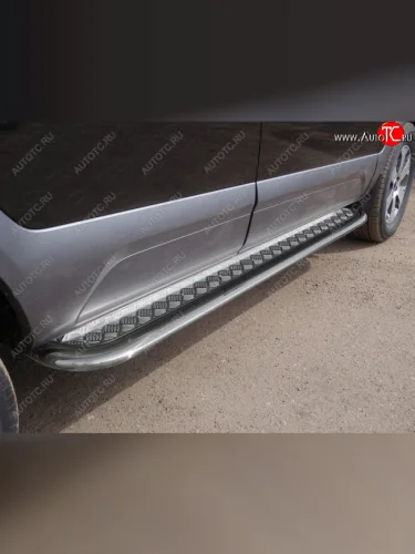 Пороги с площадкой 75х42 мм ТСС Тюнинг (серые) KIA Mohave HM дорестайлинг (2008-2017)