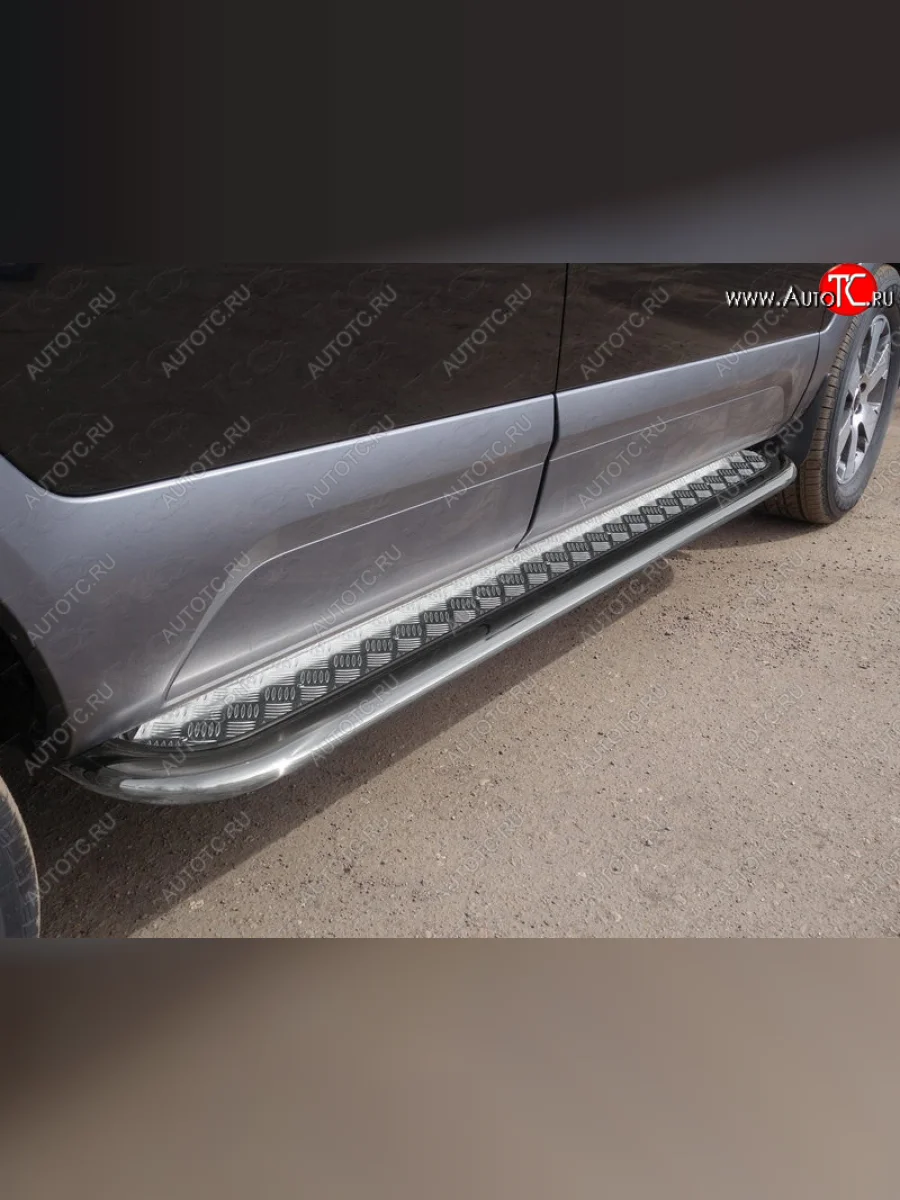 Пороги с площадкой 75х42 мм ТСС Тюнинг KIA Mohave HM дорестайлинг (2008-2017) (серые)  в Самаре Самарской области