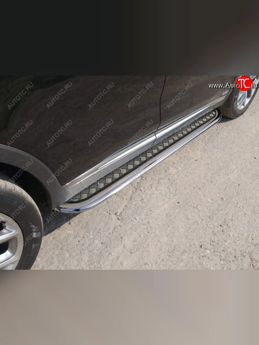 Пороги с площадкой 75х42 мм Prime ТСС Тюнинг KIA Sorento UM/Prime рестайлинг (2018-2020) (серые)  с доставкой в г. Пермь