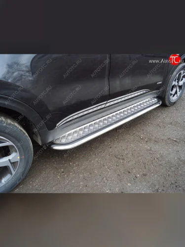 Пороги с площадкой 75х42 мм ТСС Тюнинг (серые) KIA Soul PS дорестайлинг (2014-2016)