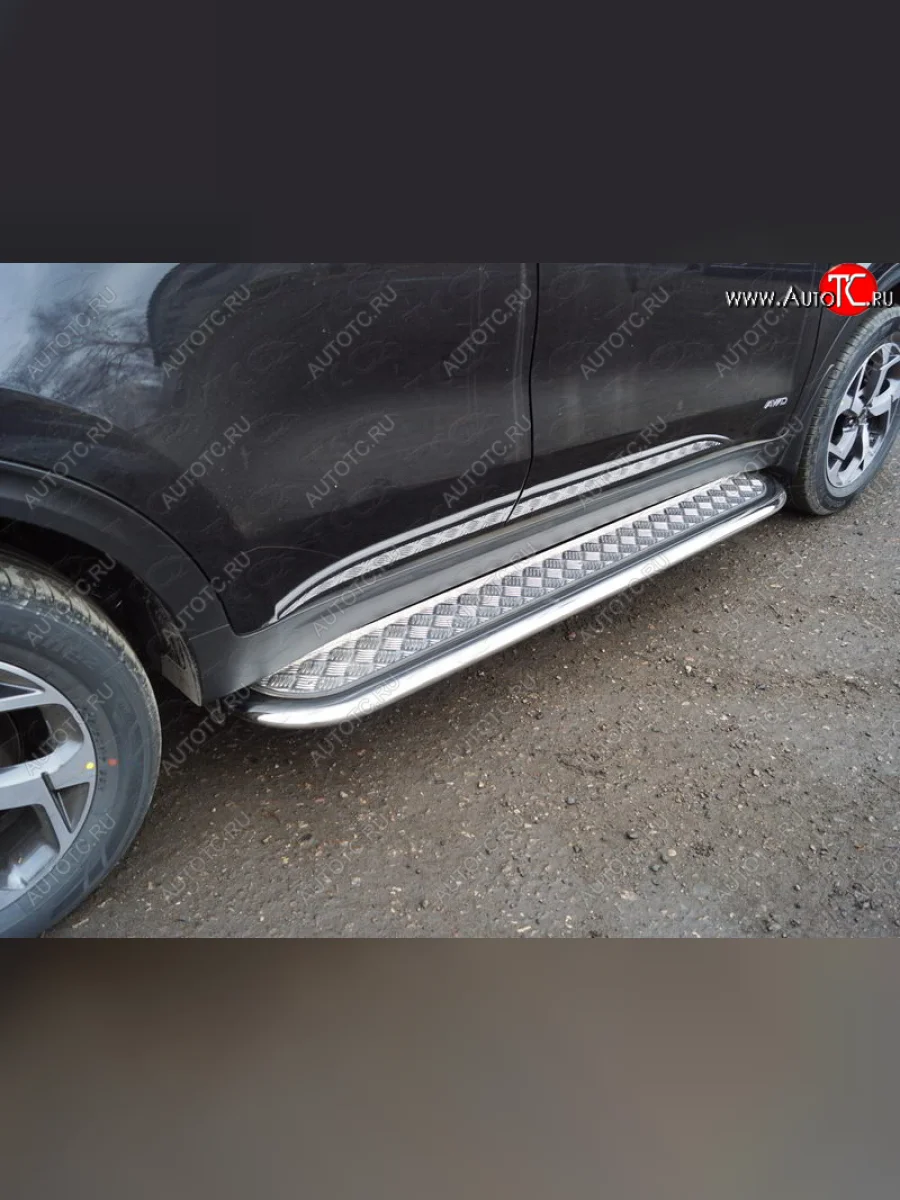Пороги с площадкой 75х42 мм ТСС Тюнинг KIA Soul PS дорестайлинг (2014-2016) (серые)  в Перми Пермском крае