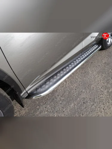 Пороги с площадкой 75х42 мм кроме F-Sport ТСС Тюнинг (серые) Lexus NX200 Z10 рестайлинг (2017-2021)