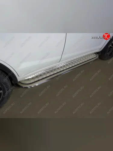 Пороги с площадкой 75х42 мм ТСС Тюнинг (серые) Lifan X60 2-ой рестайлинг (2016-2025)