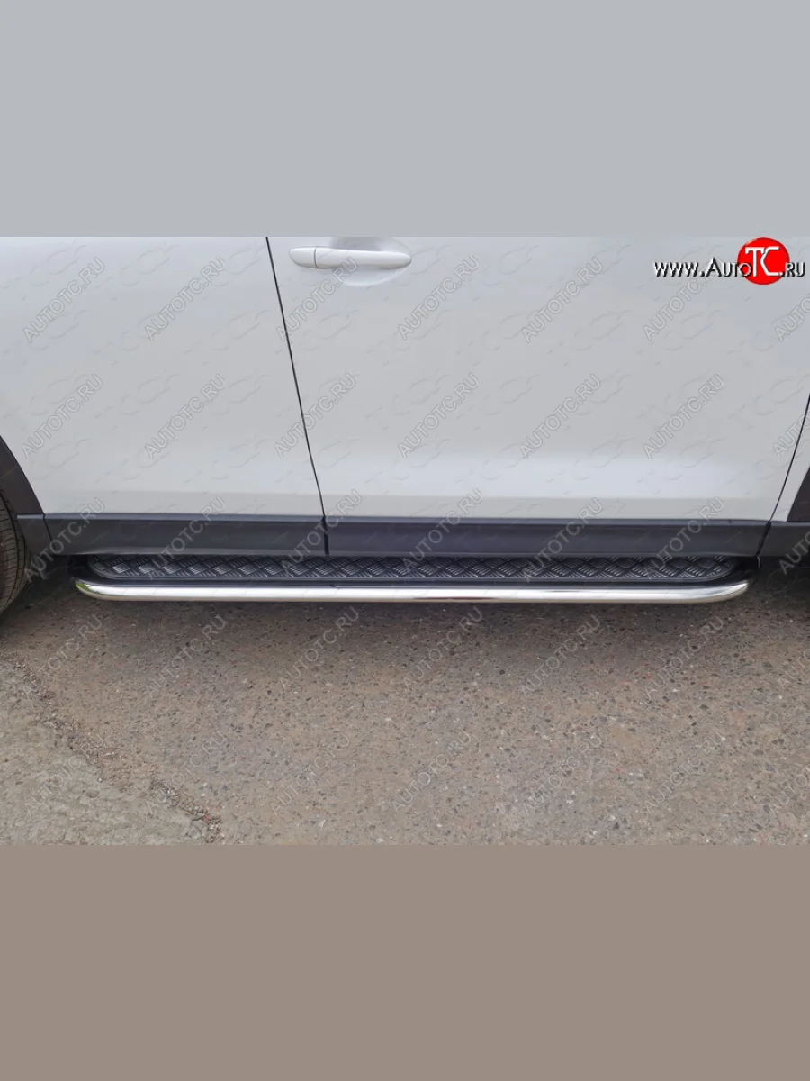 Пороги с площадкой 75х42 мм ТСС Тюнинг Mazda CX-5 KE дорестайлинг (2011-2014) (серые)  в Перми Пермском крае