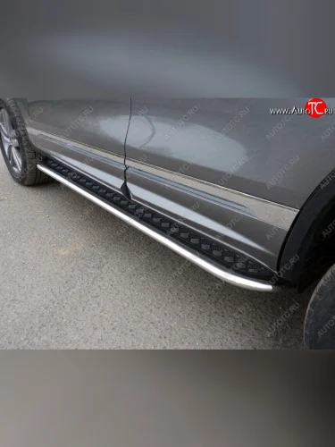 Пороги с площадкой 75х42 мм ТСС Тюнинг (серые) Mazda CX-5 KE рестайлинг (2015-2017)