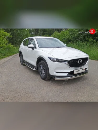 Пороги с площадкой 75х42 мм ТСС Тюнинг (серые) Mazda CX-5 KF (2016-2025)