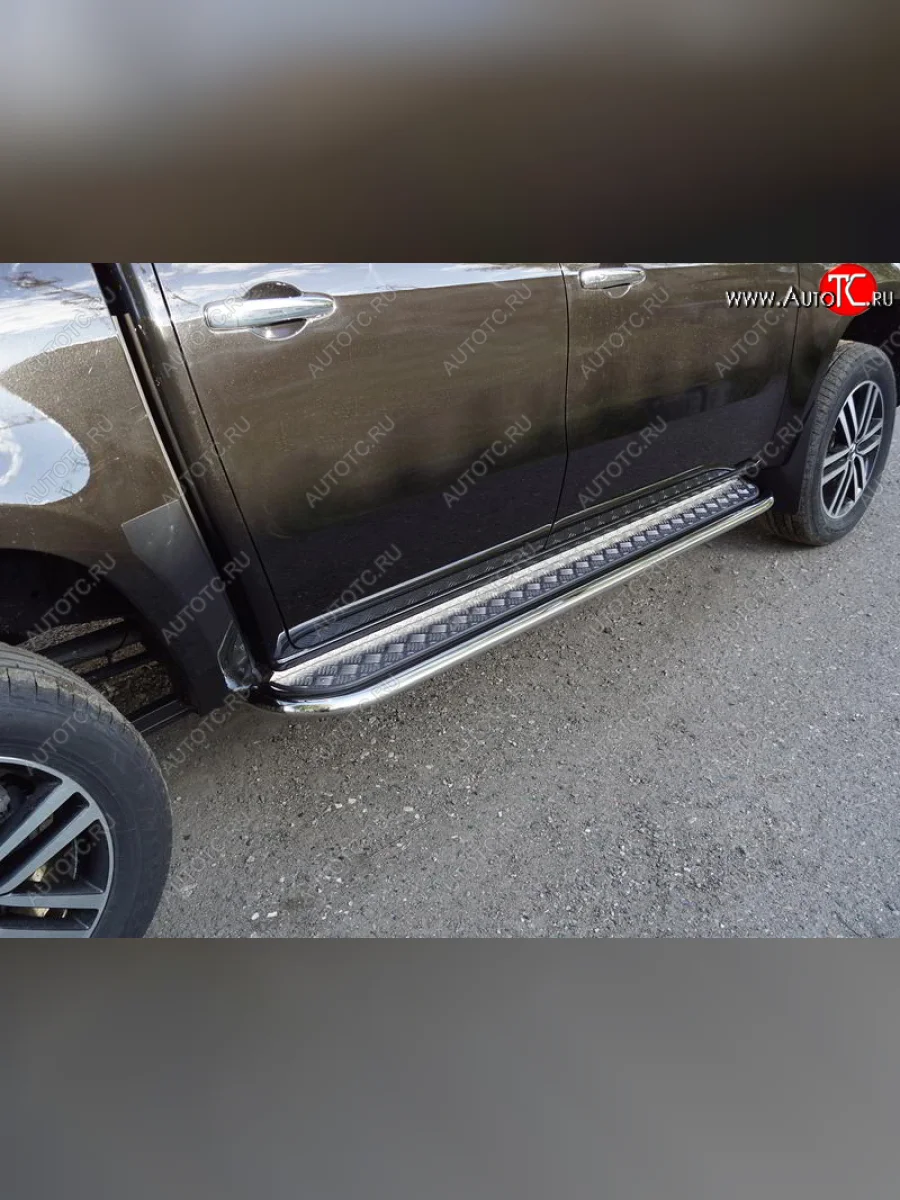 Пороги с площадкой 75х42 мм ТСС Тюнинг Mercedes-Benz X class W470 (2017-2020) (серые)  в Керчи Республика Крым