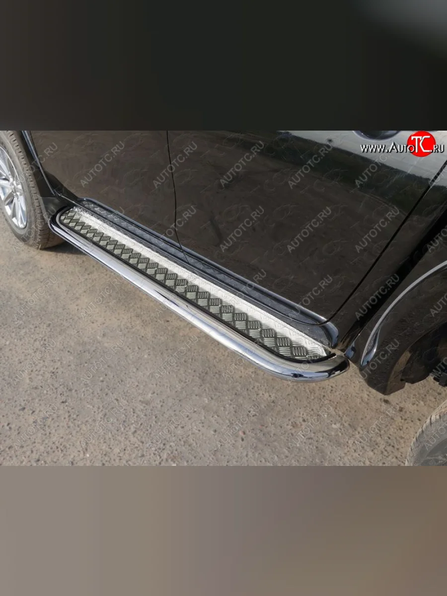 Пороги с площадкой 75х42 мм ТСС Тюнинг Mitsubishi L200 5 KK,KL рестайлинг (2018-2022) (серые)  в Керчи Республика Крым