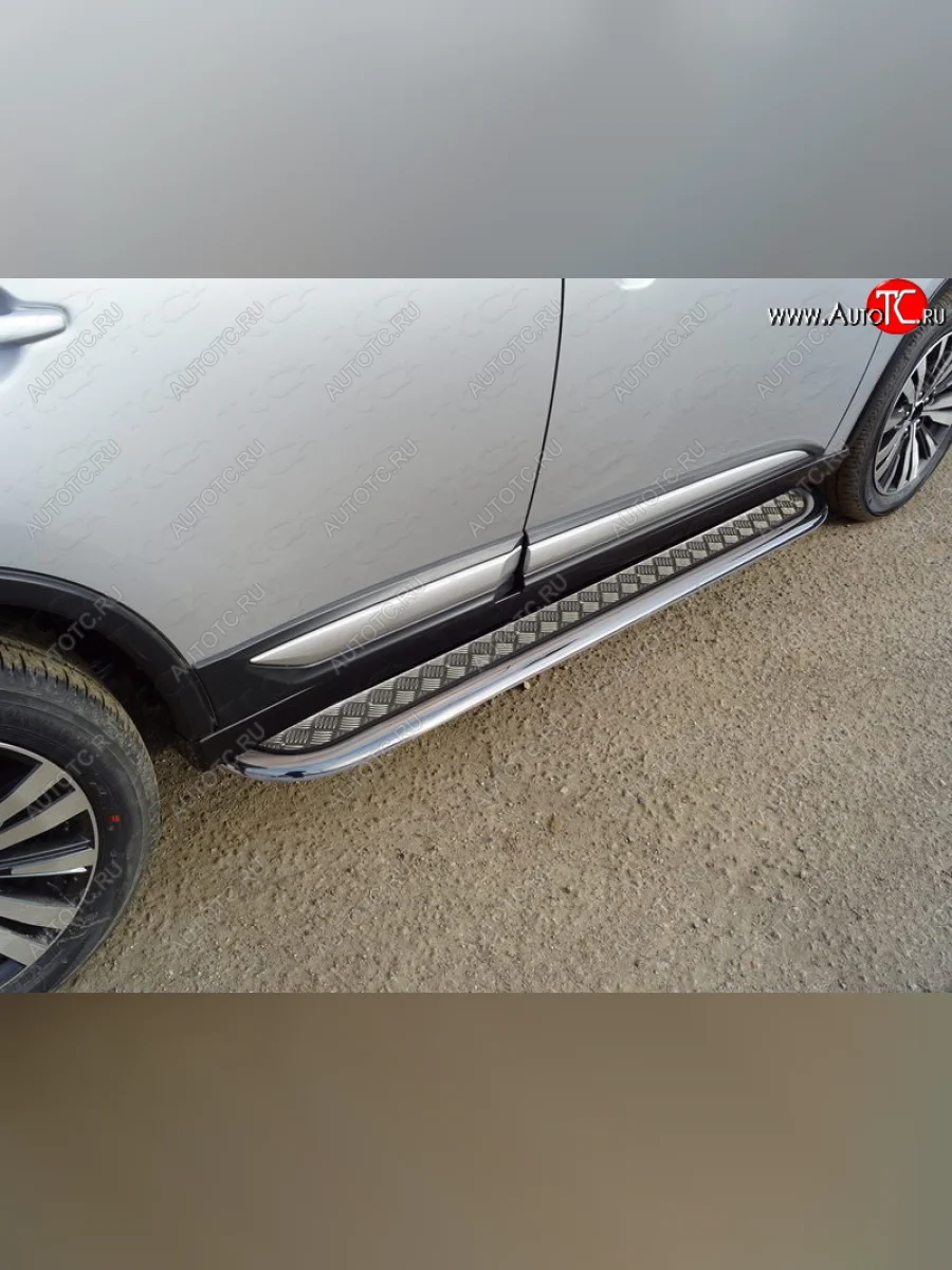 Пороги с площадкой 75х42 мм ТСС Тюнинг Mitsubishi Outlander GF дорестайлинг (2012-2014) (серые)  в Перми Пермском крае
