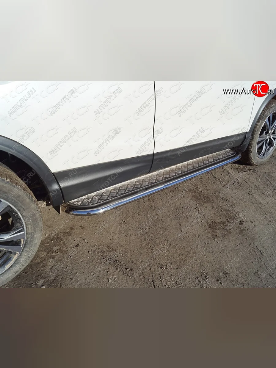 Пороги с площадкой 75х42 мм ТСС Тюнинг Nissan Qashqai 2 J11 дорестайлинг (2013-2019) (серые)  В Кинешме Ивановской области