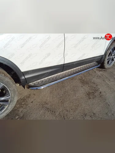 Пороги с площадкой 75х42 мм ТСС Тюнинг (серые) Nissan Qashqai 2 J11 дорестайлинг (2013-2019)