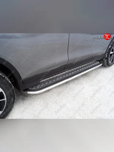 Пороги с площадкой 75х42 мм ТСС Тюнинг (серые) Nissan X-trail 3 T32 дорестайлинг (2013-2018)