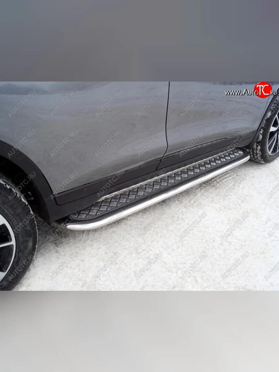 Пороги с площадкой 75х42 мм ТСС Тюнинг Nissan X-trail 3 T32 рестайлинг (2017-2022) (серые)  в Керчи Республика Крым