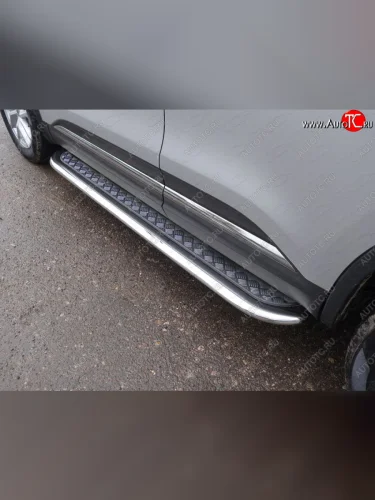 Пороги с площадкой 75х42 мм ТСС Тюнинг (серые) Renault Koleos 2 (2016-2025)