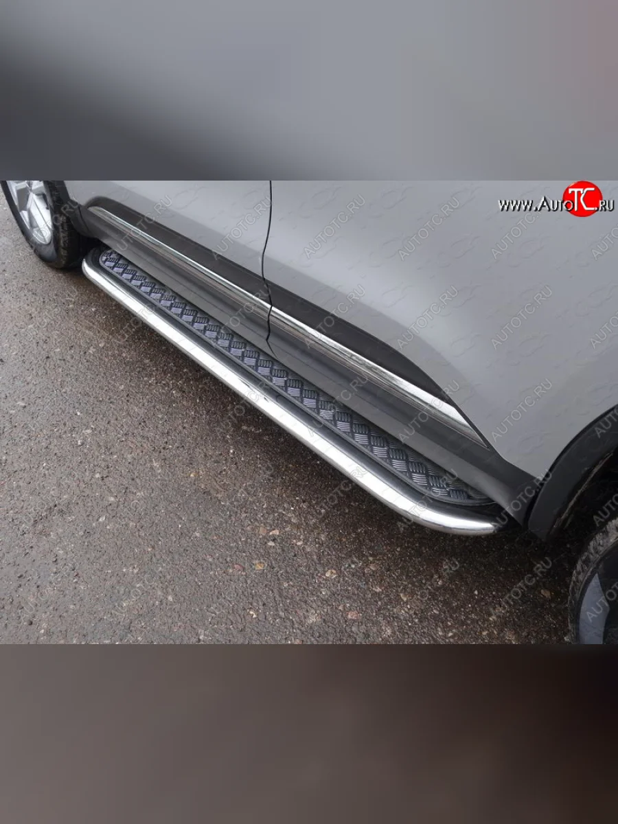 Пороги с площадкой 75х42 мм ТСС Тюнинг Renault Koleos 2 (2016-2025) (серые)  в Самаре Самарской области