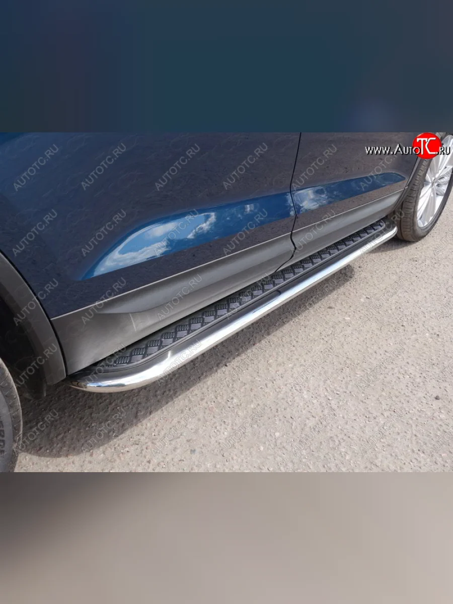 Пороги с площадкой 75х42 мм ТСС Тюнинг Skoda Karoq NU7 дорестайлинг (2017-2021) (серые)  в Воронеже Воронежской области