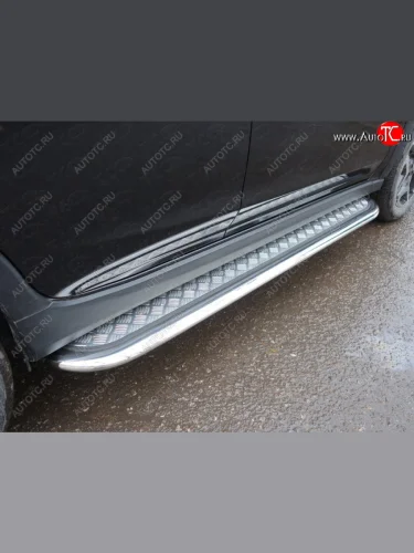 Пороги с площадкой 75х42 мм ТСС Тюнинг (серые) Subaru XV GT/G24 дорестайлинг (2017-2021)